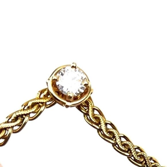 𝅺Genuine 1/2ct diamond solitaire 14k yellow gold braided rope V-shape necklace - Picture 3 of 9